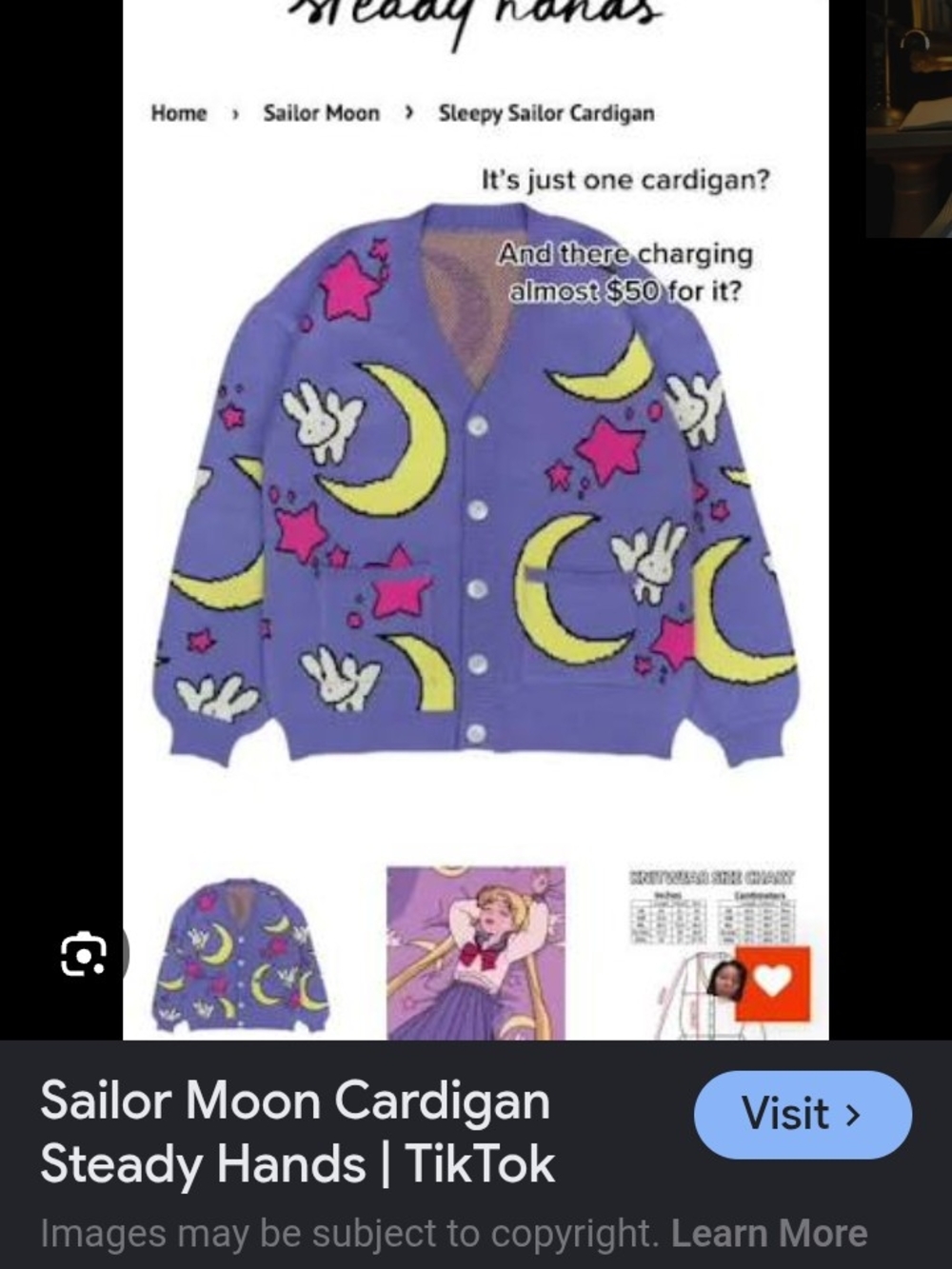 Sleepy Sailor Moon Usagi RARE NWOT Sweater - Picture 3 of 3